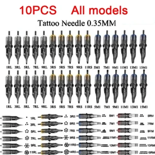10pcs 0.35MM Vipodozi Vinavyoweza Kutumika vya Semi Permanent Tatoo Cartridge Sindano ya Kalamu ya Nyusi Inayotoa Mashine ya Kalamu ya Tatoo M1 RS RL RM Brown Mpya