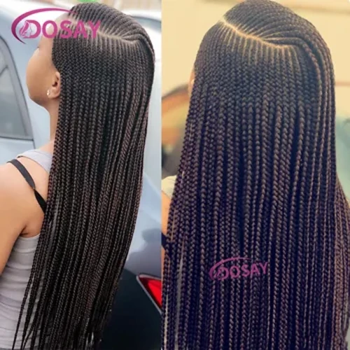 Поўны парык з карункавай пярэдняй часткі Cornrow Double Dutch Braids для чарнаскурых жанчын Twist Box Side Part Braided Lace Wig Faux Locs Braids Wigs