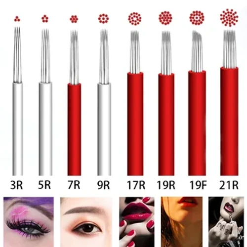 50ks Microblading ihly Fog Eyeborw Permanentný make-up Čepeľ Tieniace guľaté R3 R5 R7 R9 R21 Tetovacia ihla na tetovanie ručné pero