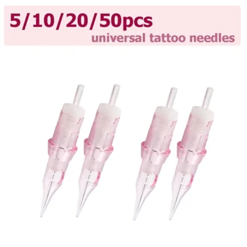 5/10/20/50PCS เข็มสักสีชมพูมาตรฐาน Disposable Tattoo ตลับหมึกเมมเบรนรอบ Liner แต่งหน้าถาวรเข็มสัก