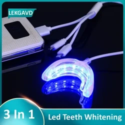 3 In1 Led Led Whitening 16 Lights Timeed Smart Blue Light Ukunakekelwa Oral I-Bleach Amazinyo Amhlophe Izinto Eziphathwayo ze-Usb Ezishajwayo