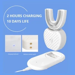 360 grader intelligent automatisk sonisk elektrisk tandborste U-typ tandborste USB-laddning Tandblekning Blått ljus