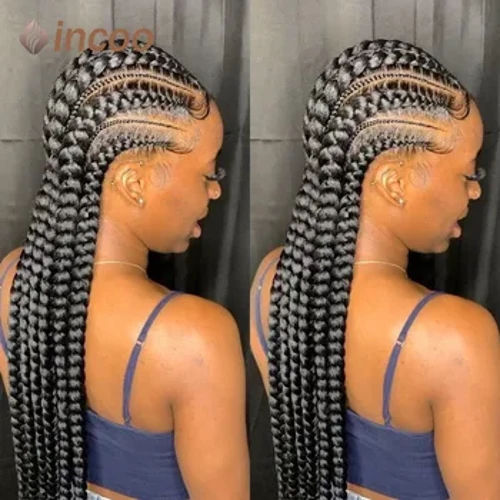 Incoo 36 "perucas trançadas de renda completa para mulheres negras jumbo caixa sem nós trança perucas de renda cornrow peruca sintética trança de cabelo africano