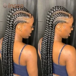 Incoo 36 Zoll Voll Spëtze Gefleckt Perücke Fir Schwaarz Fraen Jumbo Knotless Box Braid Spëtze Perücken Cornrow Synthetesch Perücke Braide afrikanesch Hoer