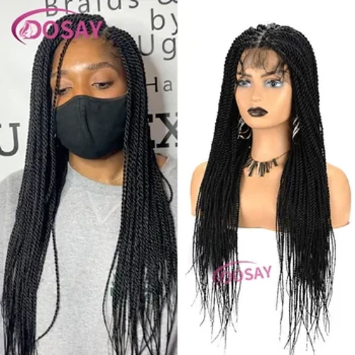 26 Zoll Ginger Blond Voll Spëtzt Gefleckt Perücken Këscht Knuetlos Gefleckt Perücke Fir Schwaarz Fraen Senegalesesch Twist Braid Spëtzele Front Perücke afrikanesch