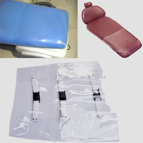 Almofada para cadeira dentária, unidade de assento dentário, capa à prova de poeira, protetor transparente de plástico com faixas elásticas, fornecimento clínico, 1 peça