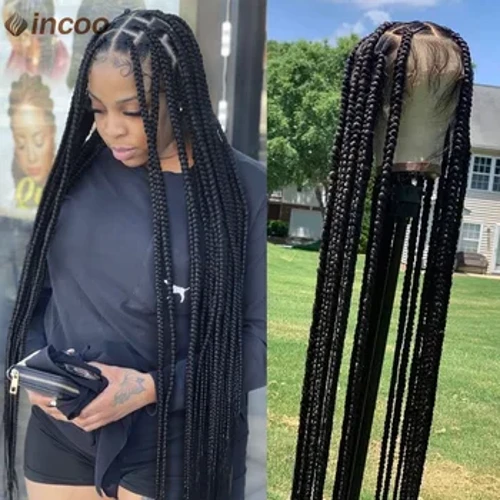 Sentetik Dantel Ön Örgülü Peruk Cornrow Örgüler Dantel Peruk Siyah Kadınlar Için Satışa Gümrükleme 36 'Düğümsüz Kutu Örgüler Peruk Jumbo
