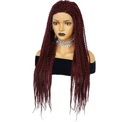 13*0,5 vinrød 28 tommer lang flettet blonder foran dreadlock parykk, afro knuteløs cornrow twist falskt hår perfekt for kvinner