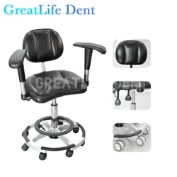 GreatLife diş ergonomik lüks güzellik berber dövme PU eyer ayak pedalı kaldırma döner ayarlanabilir sessiz tekerlek doktor koltuğu