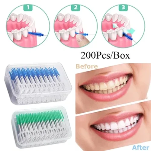 150/200 Uds cepillos interdentales de silicona cepillo de palillos dentales entre dientes palillos de silicona con hilo herramienta de limpieza Oral