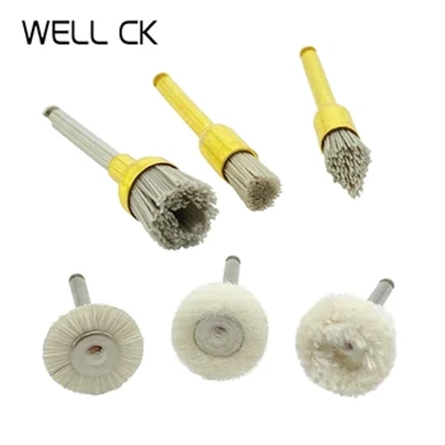 5 pz RA Shank Spazzola per lucidatura dentale Ruota di trapano Materiali Feltro di cotone Lana di capra Strumenti di allumina Dia 10mm Manipolo Utensili rotanti