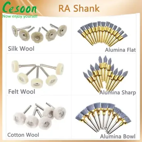 Bộ 10 Đánh Bóng Nha Khoa Bàn Chải Len Nỉ Bánh Xe Cotton Nhôm Chốt Phẳng Sắc Bát Máy Đánh Bóng Prophy RA 2.35 Mm cốc Cho Contra Góc