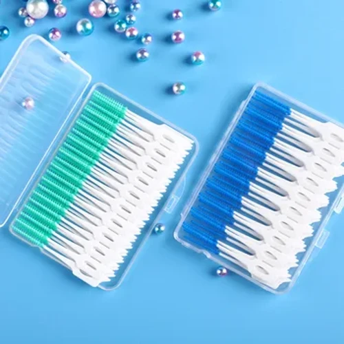 Interdental Silikon Pinselen 200 Eenheeten Zänn Zahnpicker Pinsel Tëscht Zänn Silikon Zahnpicker Mat Fuedem Oral Botzen Tools