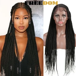 RHYDDID Lace Synthetig Blaen plethedig Wig Ar gyfer Merched Du 13X7 Lace Wig Ombre Brown Ponytail Crosio Braids Gwallt Cosplay Wig