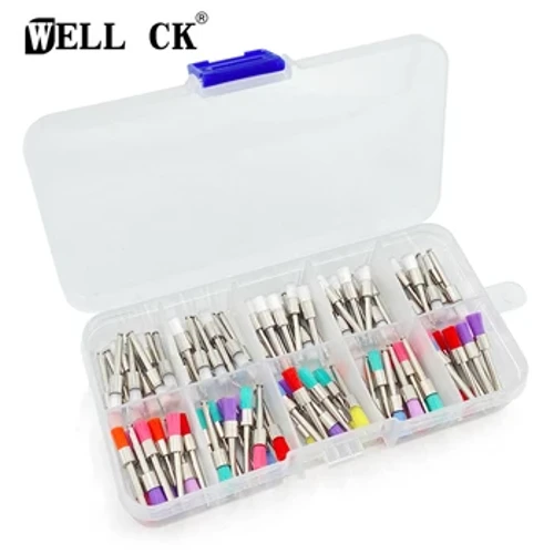 WELL CK 100 adet Diş Malzemeleri Profilaksi Profilaksi Fırçası Renkli Beyaz Naylon Parlatma Fırçaları RA Shank 2.35mm Diş Hekimliği Parlatıcı