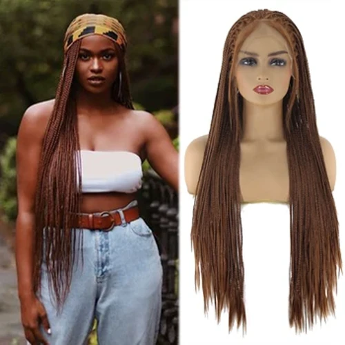 Thiswig Micro Braided Wigs Brown #30 Color Braid Synthetic Lace Front Wig Glueless Heat Resistant Fiber Wig mo Fafine La'ei i Aso Ta'itasi