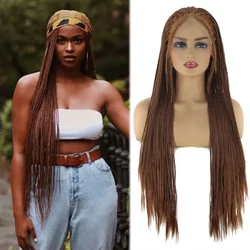 Thiswig Micro Gevlochten Pruiken Bruin #30 Kleur Gevlochten Synthetische Lace Front Pruik Lijmloze Hittebestendige Vezel Pruik voor Vrouwen Dagelijkse slijtage