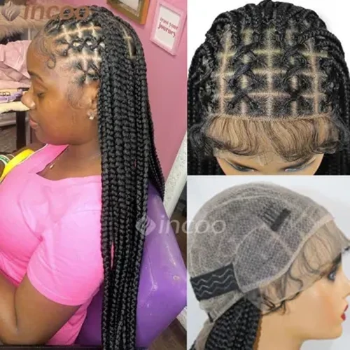 360 Knotenlose Box Braids Lace Front Wig Ombre Full Lace Box Braid Perücke mit Babyhaaren Braune synthetische geflochtene Frontalperücke Cosplay