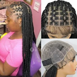 360 Blethi Blwch Clymog Wig Flaen Las Ombre Blwch Las Llawn Wig Braid gyda Blew Baban Cosplay Wig Flaen Synthetig Brown Plethedig
