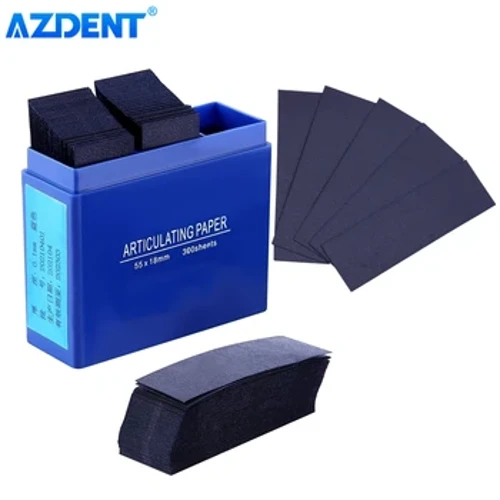 300 listů/krabice AZDENT Dentální artikulační papír Velikost 55*18mm Modré proužky Péče o zuby v ústech Tloušťka 1,0 mm Spotřební materiál pro stomatologii