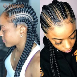 36 Inci Sintetis Dikepang Wig dengan Rambut Bayi Penuh Renda Frontal Hitam Knotless Kotak Kepang Wig untuk Wanita Hitam Cornrow Wig
