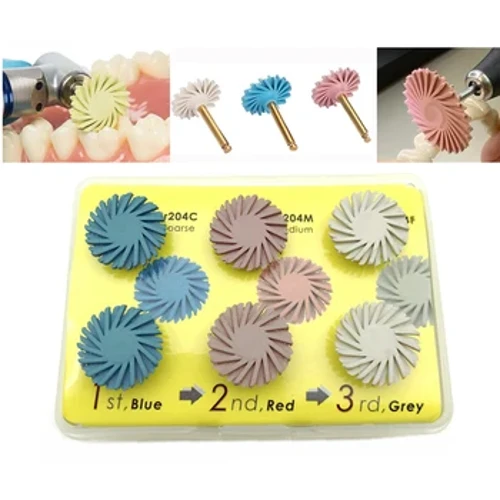 6 pezzi Dischi per lucidatura autovetranti dentali Dischi per lucidatura compositi Teste a spirale in resina e fondi in metallo Materiali di consumo per dentisti