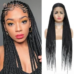 36 "Sentetik Dantel Ön Peruk Örgülü Peruk Siyah Kadınlar Için Cornrow Örgüler Peruk Bebek Saçlı El Örgülü Süper Uzun Örgü Peruk