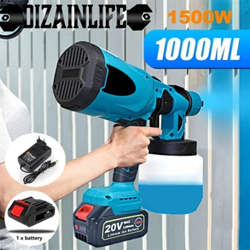 Gunna Sprae Leictreach 1000ML Spraeire Péinte Gan sreang Ardchumhacht HVLP Troscán Gluaisteán Cumhdach Cruach Airbrush Do Battery Makita 18V