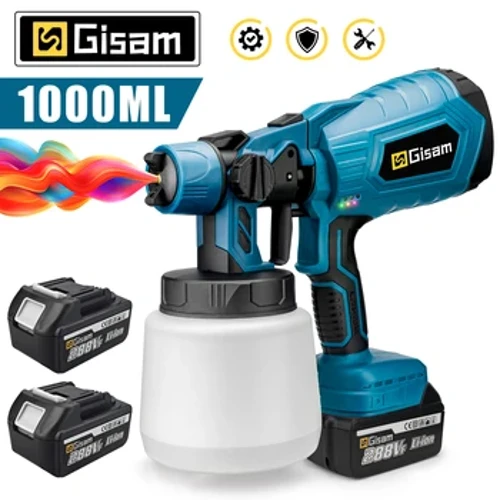Gunna Sprae Leictreach Gan sreang 1000ML Ardchumhacht HVLP Spraeire Péinte Troscán Gluaisteán Cumhdach Cruach Airbrush Do Battery Makita 18V