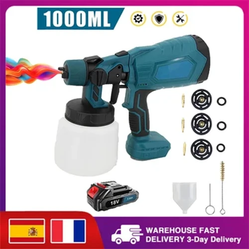 Gunna Sprae Leictreach Gan sreang 1000ML Spraeire Péinte Iniompartha Tí Troscán Gluaisteán Brush Aeir Cumhdach Cruach Do Battery Makita 18V