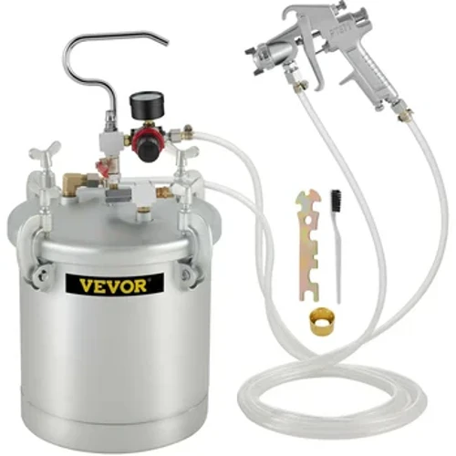 10L Silver Pressure Paint Pot Tank Spray Gun 3mm w/ Air Regulator 2PCs 10ft Schlauch