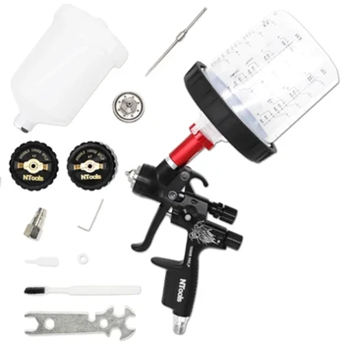 Hvlp-spuitpistool met adapter en mixtank Autoreparatie Verfspuitpistolen 1,3 en 1,7 mm mondstuk voor schilderen Watergedragen luchtspuitpistool