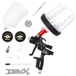 HVLP-Spritzpistole mit Adapter und Mischbehälter, Autoreparatur-Farbspritzpistolen, 1,3 und 1,7 mm Düse zum Lackieren, wasserbasierte Luftspritzpistole