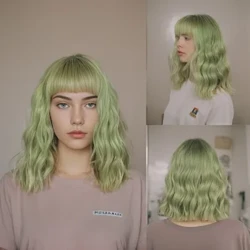 SNQP Moda Yeşil Kısa kahküllü peruk Kıvırcık Saç Yeni Şık Saç Peruk Kadınlar için Günlük Cosplay Parti Isıya Dayanıklı Doğal
