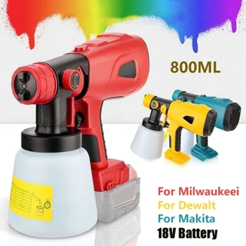 Gunna Sprae Leictreach 800ML Spraeire Péinte Gan sreang Troscán Brataithe Cruach Scuab Aeir Le haghaidh Ceallra 18V Makita/Dewalt/Milwaukee