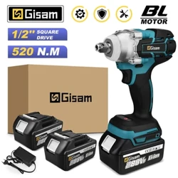 Gisam 520N.M Điện Không Chổi Than Tác Động Cờ Lê Điện Không Dây Cờ Lê 1/2 Inch Cho Makita 18V Tua Vít Dụng Cụ Điện