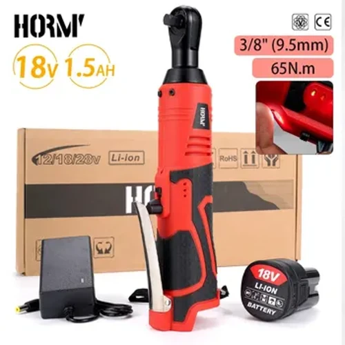 Hormy 3/8 Inç Akülü Elektrik Anahtarı 65Nm Dik Açı Cırcır Anahtarları 18V Şarj Edilebilir Araba Tamir Aracı Seti Açı Anahtarı