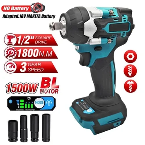 18V harjaton 1500W 1800N.M vääntömomentti 1/2" iskevä jakoavain Sopii Makitan 18V akulle
