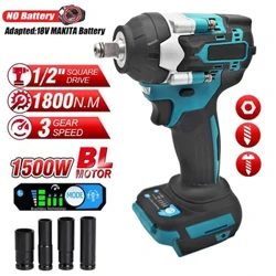 Cờ lê tác động 1/2 "không chổi than 18V 1500W 1800N.M Phù hợp cho pin Makita 18V