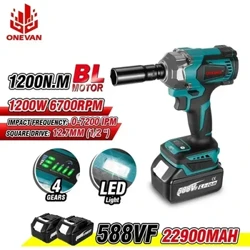 ONEVAN 1200N.M Mô-men Xoắn Điện Không Chổi Than Tác Động Cờ Lê 1/2 Inch Tua Vít Ổ Cắm Đèn LED Dụng Cụ Điện Cho Makita Pin 18V