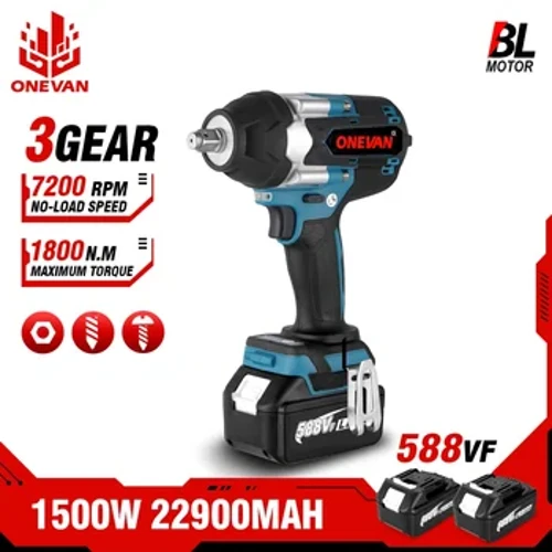 ONEVAN 1800N.M Mô-men Xoắn Cao Không Chổi Than Điện Tác Động Cờ Lê Tua Vít 3 Bánh Cờ Lê Không Dây Dụng Cụ Điện Cho Makita Pin 18V