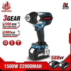 ONEVAN 1800N.M Mô-men Xoắn Cao Không Chổi Than Điện Tác Động Cờ Lê Tua Vít 3 Bánh Cờ Lê Không Dây Dụng Cụ Điện Cho Makita Pin 18V