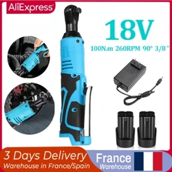 Cờ lê điện không dây 18V 100Nm Cờ lê góc phải Ratchet Tác động có thể sạc lại 3/8 inch Bộ công cụ sửa chữa ô tô Cờ lê góc