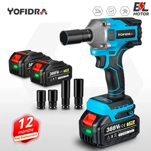Yofidra 1000N.m borstlös elektrisk slagnyckel 1/2 tum 3 växlar Variabel sladdlös bilreparationsverktyg för Makita 18V batteri