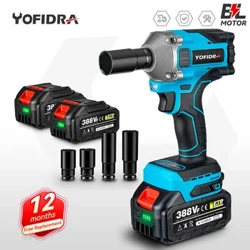 Yofidra 1000N.m bürstenloser elektrischer Schlagschrauber 1/2 Zoll 3 Gänge Variables kabelloses Autoreparatur-Elektrowerkzeug für Makita 18V Akku
