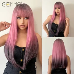 GEMMA Pushti jigarrang Ombre Cosplay Perusi portlashli sintetik uzun tekis tabiiy sochli Lolita pariklari Ayollar uchun issiqlikka chidamli