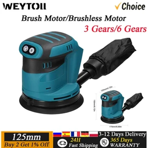 Trydan Orbital Sander 125mm Brwsio Modur Grinder Pren Polisher Cwyr Malu Sanding sgleinio Peiriant ar gyfer 18V Makita Batri