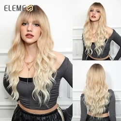ELEMENT Synthetic Wig Ombre Blonde a i keʻokeʻo ʻO ka lauoho lauoho lauoho lōʻihi me nā bangs Lolita Cosplay Party i kēlā me kēia lā no nā wahine.