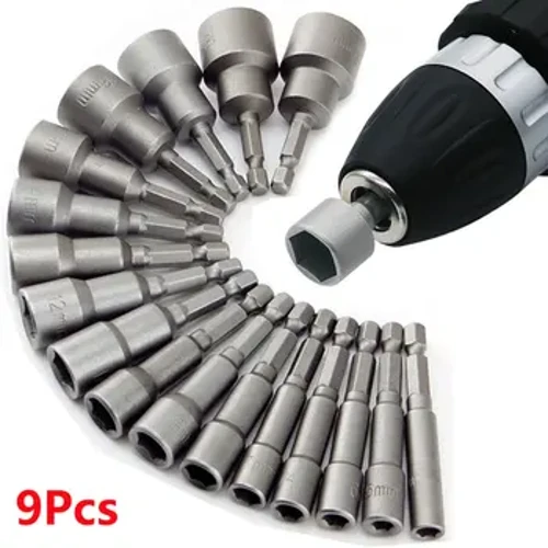 9/14pcs 5mm-13mm I-Hexagon Socket Sleeve Setha I-Nozzle Nut Driver Power Nut Driver Tool Screwdriver Isethi Yesikulufa Esigxilile sokuDrill Bit Setha Ithuluzi Lesandla