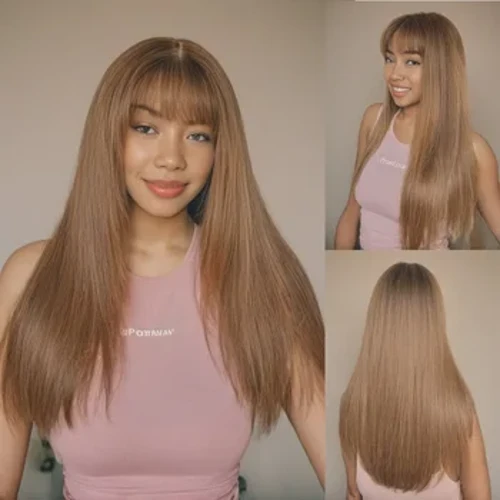 SNQP 60cm Hir Syth Brown Wig Wig Gwallt Newydd chwaethus i Ferched Parti Cosplay Dyddiol Gwrthiannol i Gwres Naturiol Edrych yn Hawdd i'w Gwisgo